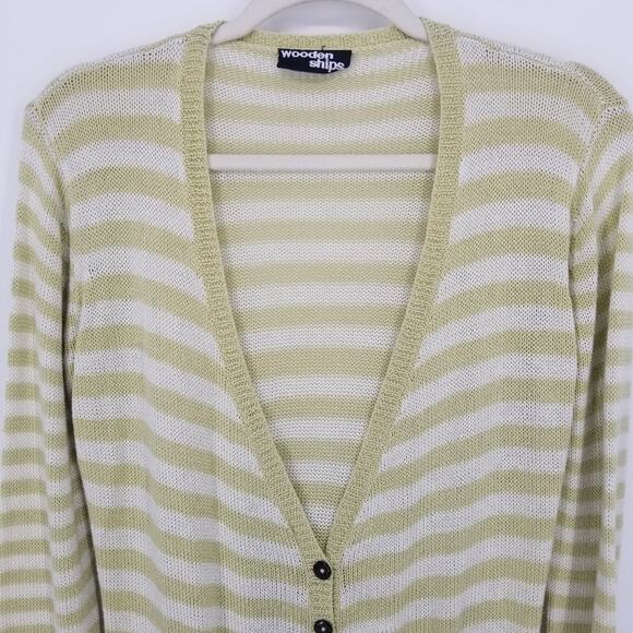 3/$25 Wooden Ships Striped Cardigan Sweater M / L Button Down V Neck Pockets - Picture 4 of 7
